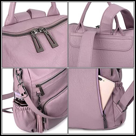 Vegan Leather Backpack Purse Convertible Rucksack Travel Shoulder Bag Tassel main image 5